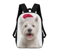 sinyumoney 3D Printed Westie Dog with Santa Hat School Bag Boys Girls Children's School Backpack Casual Fashion Backpack for in School Or Travel 17inch