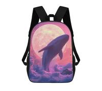 sinyumoney 3D Printed Whale Floating In Pink Sky Children Backpacks Kids Cute School Backpack Outdoor Casual Daypack for Boys Middle School Students 17inch