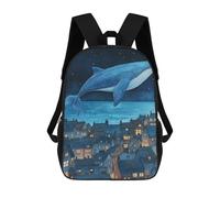 sinyumoney 3D Printed Whale Flying Over Town School Backpack With Big Pockets for Kids, Children's Backpacks Book Bags Kids School Bag 17inch