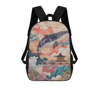 sinyumoney 3D Printed Whale in Chinese Landscape Painting Children School Backpack Fashion Rucksack Casual Travel 17inch Backpacks Large Capacity Daypack for Boys Girls