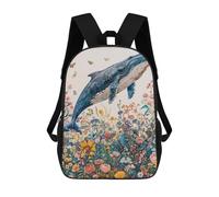 sinyumoney 3D Printed Whale in Flower Garden School Bag Boys Girls Children's 17inch Backpack School Backpack Casual Fashion Backpack for in School Or Travel