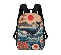 sinyumoney 3D Printed Whale Japanese Waves School Backpack for Kids Children's 17inch Backpacks Boy Girl Book Bags Kids School Bag