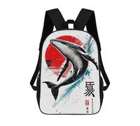sinyumoney 3D Printed Whale Jump Sumi-e Children Backpacks Kids Cute School Backpack Outdoor Casual Daypack for Boys Middle School Students 17inch
