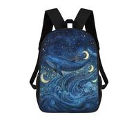 sinyumoney 3D Printed Whale Moon Ocean Waves School Backpack With Big Pockets for Kids, Children's Backpacks Book Bags Kids School Bag 17inch
