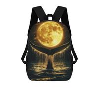 sinyumoney 3D Printed Whale Tail Under Full Moon School Bags Kids Backpacks Casual Fashion Backpacks Book Bags for Boys Elementary And Middle School Students 17inch