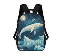 sinyumoney 3D Printed Whale Watching Under The Moonlight Children's 17inch School Backpack for Kids High Capacity Travel Rucksacks Fashion Book Bags Kids School Bag