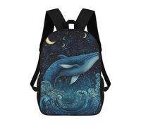 sinyumoney 3D Printed Whale Watching Under The Stars School Bag Boys Girls Children's 17inch Backpack School Backpack Casual Fashion Backpack for in School Or Travel
