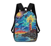 sinyumoney 3D Printed Whimsical Lighthouse Coastal Scene Children's 17inch School Backpack for Kids High Capacity Travel Rucksacks Fashion Book Bags Kids School Bag