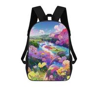 sinyumoney 3D Printed Whimsical River Garden School Backpack With Big Pockets for Kids Children's Backpacks Boy Girl Book Bags Kids School Bag 17inch