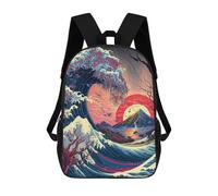 sinyumoney 3D Printed Whimsical Wave with Volcano School Backpack With Big Pockets for Kids Children's Backpacks Boy Girl Book Bags Kids School Bag 17inch