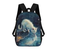 sinyumoney 3D Printed White Cat Drinking Water at Night Children School Bookbags Fashion Rucksack Casual Travel Children's Backpacks Large Capacity Daypack for Boys Girls 17inch