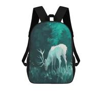 sinyumoney 3D Printed White Deer in Forest School Bags Kids Backpacks Casual Fashion Backpacks Book Bags for Boys Elementary And Middle School Students 17inch