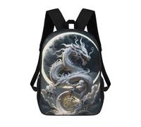 sinyumoney 3D Printed White Dragon Moonlit Sky -2 School Backpack With Big Pockets for Kids Children's Backpacks Boy Girl Book Bags Kids School Bag 17inch