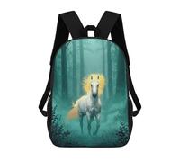 sinyumoney 3D Printed White Horse in Enchanted Forest Children Backpacks Kids Cute School Backpack Outdoor Casual Daypack for Boys Middle School Students 17inch