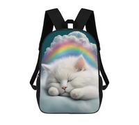 sinyumoney 3D Printed White Kitten Sleeping Children Backpacks Kids Cute School Backpack Outdoor Casual Daypack for Boys Middle School Students 17inch