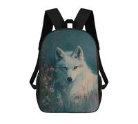 sinyumoney 3D Printed White Wolf in Bloom Children's School Backpack for Kids High Capacity Travel Rucksacks Fashion Book Bags Kids School Bag Back Pack 17inch