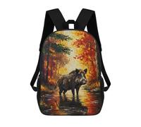 sinyumoney 3D Printed Wild Boar in Autumn Forest Painting Children Backpacks Kids Cute School Backpack Outdoor Casual Daypack for Boys Middle School Students 17inch