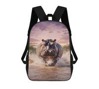 sinyumoney 3D Printed Wild Hippo Splash School Backpack for Kids Children's 17inch Backpacks Boy Girl Book Bags Kids School Bag