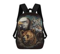 sinyumoney 3D Printed Wild Spirit Trio Eagle, Wolf, Bear School Backpack With Big Pockets for Kids, Children's Backpacks Book Bags Kids School Bag 17inch