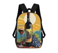 sinyumoney 3D Printed Wine Bottle And Grapes Children Backpacks Kids Cute School Backpack Outdoor Casual Daypack for Boys Middle School Students 17inch