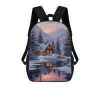 sinyumoney 3D Printed Winter Cabin Reflections-1 Children School Backpack Fashion Rucksack Casual Travel 17inch Backpacks Large Capacity Daypack for Boys Girls