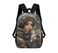 sinyumoney 3D Printed Winter Cozy Cats Children's 17inch School Backpack for Kids High Capacity Travel Rucksacks Fashion Book Bags Kids School Bag