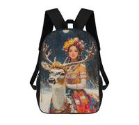sinyumoney 3D Printed Winter Deer Fantasy Artwork Children School Backpack Fashion Rucksack Casual Travel 17inch Backpacks Large Capacity Daypack for Boys Girls
