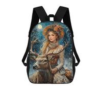 sinyumoney 3D Printed Winter Moonlit Deer Encounter School Bag Boys Girls Children's 17inch Backpack School Backpack Casual Fashion Backpack for in School Or Travel