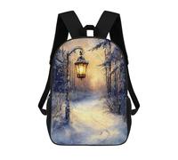 sinyumoney 3D Printed Winters Glow Lantern Light on A Snowy Path Children Backpacks Kids Cute School Backpack Outdoor Casual Daypack for Boys Middle School Students 17inch