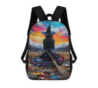 sinyumoney 3D Printed Witch Hat Broomstick Painting Artwork School Bag Boys Girls Children's 17inch Backpack School Backpack Casual Fashion Backpack for in School Or Travel