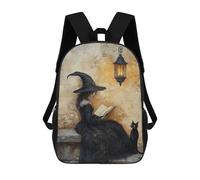 sinyumoney 3D Printed Witch Reading Book with Black Cat-1 Children School Backpack Fashion Rucksack Casual Travel 17inch Backpacks Large Capacity Daypack for Boys Girls