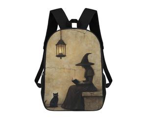 sinyumoney 3D Printed Witch Reading Book with Black Cat Children School Backpack Fashion Rucksack Casual Travel 17inch Backpacks Large Capacity Daypack for Boys Girls