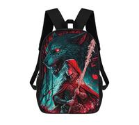 sinyumoney 3D Printed Wolf And Red Cloak School Backpack With Big Pockets for Kids, Children's Backpacks Book Bags Kids School Bag 17inch