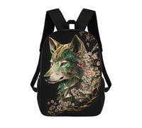 sinyumoney 3D Printed Wolf Cherry Blossoms Dark School Bags Kids Backpacks Casual Fashion Backpacks Book Bags for Boys Elementary And Middle School Students 17inch