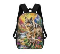 sinyumoney 3D Printed Wolf Family in Fantasy Forest School Backpack With Big Pockets for Kids, Children's Backpacks Book Bags Kids School Bag 17inch