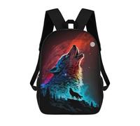 sinyumoney 3D Printed Wolf Howling at Moon -2 Children Backpacks Kids Cute School Backpack Outdoor Casual Daypack for Boys Middle School Students 17inch