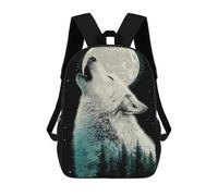 sinyumoney 3D Printed Wolf Howling at Moon Poster School Backpack With Big Pockets for Kids Children's Backpacks Boy Girl Book Bags Kids School Bag 17inch