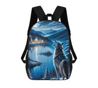 sinyumoney 3D Printed Wolf Howling at Moonlit Lake Children's School Backpack for Kids High Capacity Travel Rucksacks Fashion Book Bags Kids School Bag Back Pack 17inch