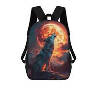 sinyumoney 3D Printed Wolf Howling at The Moon Children Backpacks Kids Cute School Backpack Outdoor Casual Daypack for Boys Middle School Students 17inch