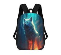 sinyumoney 3D Printed Wolf in Flames Children Backpacks Kids Cute School Backpack Outdoor Casual Daypack for Boys Middle School Students 17inch