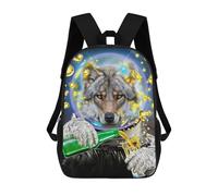 sinyumoney 3D Printed Wolf in Space Sipping Beverage School Backpack With Big Pockets for Kids, Children's Backpacks Book Bags Kids School Bag 17inch