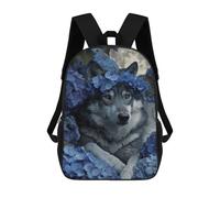 sinyumoney 3D Printed Wolf Moon Blue Flowers School Backpack Book 17inch Bags Fashion Backpacks Large Capacity Backpack Children Travel Rucksacks