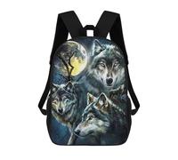 sinyumoney 3D Printed Wolf Pack Moon Night School Book Bags Fashion Kids Large Capacity Backpack Children School Bag Travel Rucksacks 17inch