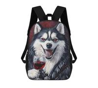 sinyumoney 3D Printed Wolf with Red Wine Glass School Backpack With Big Pockets for Kids Children's Backpacks Boy Girl Book Bags Kids School Bag 17inch