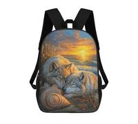sinyumoney 3D Printed Wolves at Sunset School Bag Boys Girls Children's 17inch Backpack School Backpack Casual Fashion Backpack for in School Or Travel
