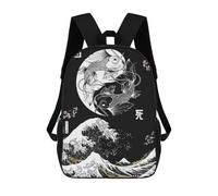 sinyumoney 3D Printed Yin Yang Koi Fish Big Wave School Bag Boys Girls Children's 17inch Backpack School Backpack Casual Fashion Backpack for in School Or Travel