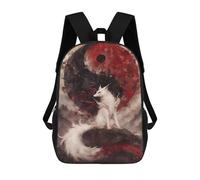 sinyumoney 3D Printing Art Fox And Yin Yang Children 17 Inch School Backpacks Boys Bookbags Big Capacity Bookbag Travel Backpack Daypacks