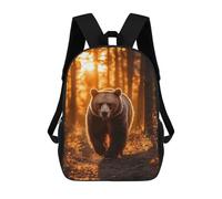 sinyumoney 3D Printing Bear Walking through Sunlit Forest Children 17 Inch School Backpacks Boys Bookbags Big Capacity Bookbag Travel Backpack Daypacks