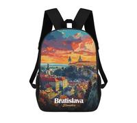sinyumoney 3D Printing Bratislava Cityscape Sunset Children School Backpacks Boys Bookbags Big Capacity Bookbag Travel Backpack Daypacks 17inch