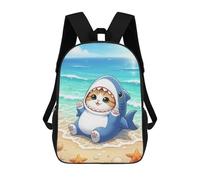 sinyumoney 3D Printing Cat in Shark Costume on Beach Children School Backpacks Boys Bookbags Big Capacity Bookbag Travel Backpack Daypacks 17inch